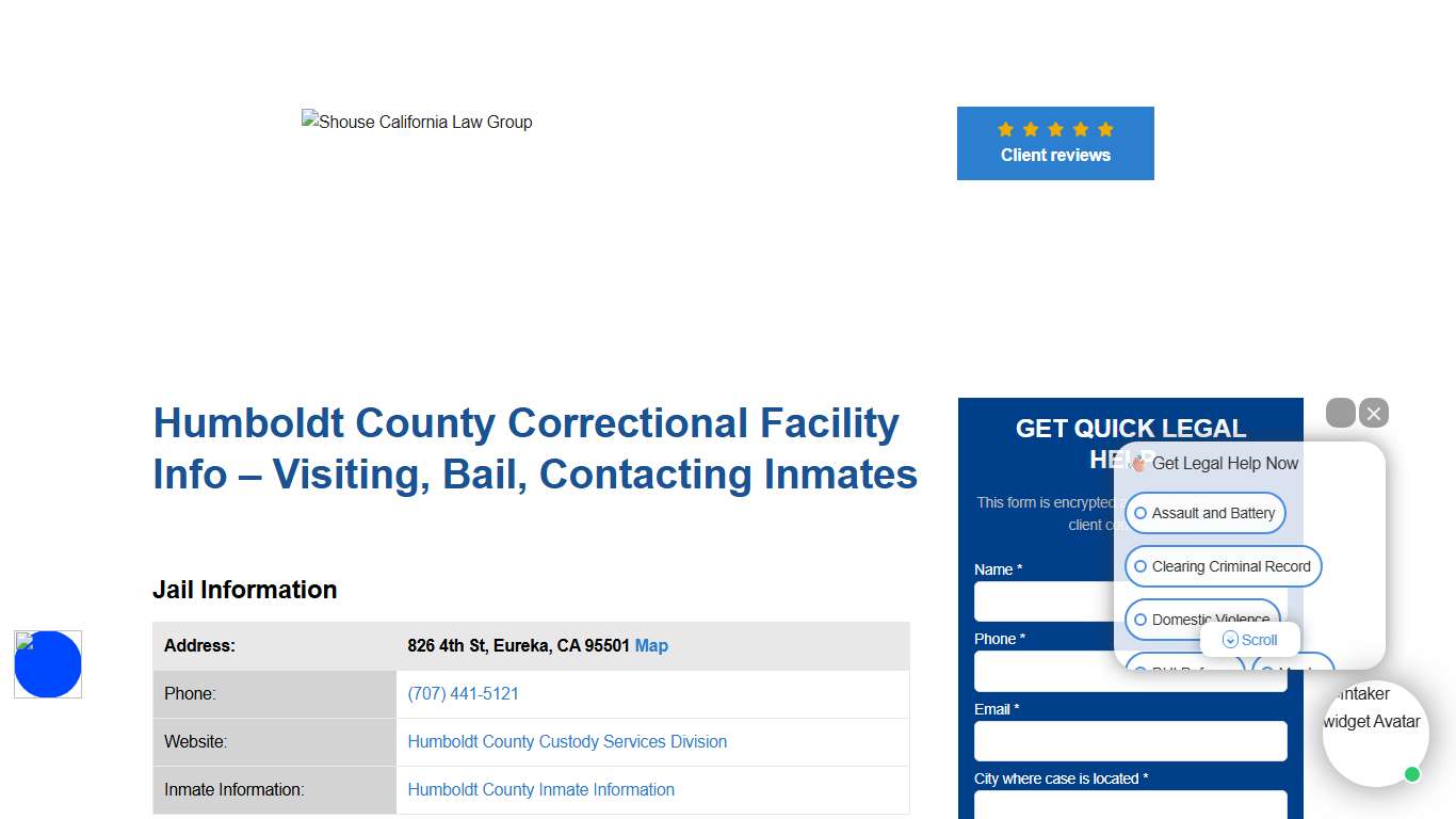 Humboldt County Correctional Facility Info – Visiting, Bail, Contacting Inmates