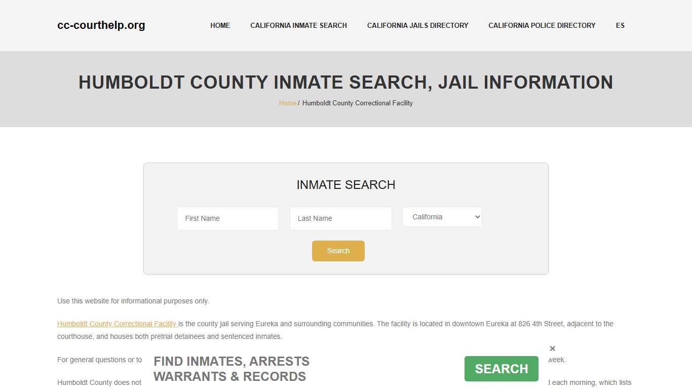 Humboldt County Inmate Lookup, Jail Roster